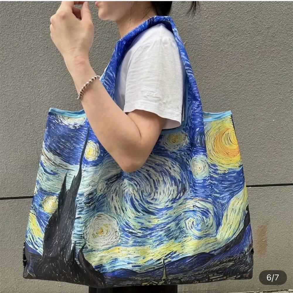 Van Gogh Inspired Blue and Yellow Reusable Tote Shopping Bag